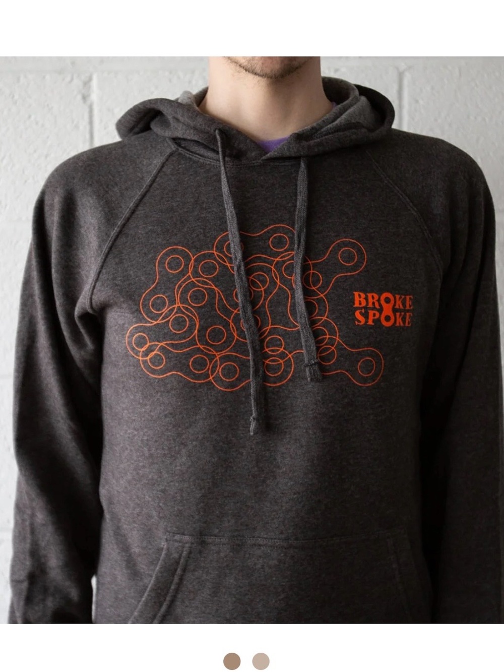 Men's Charcoal Gray Hoodie with Orange Logo. Broke Spoke